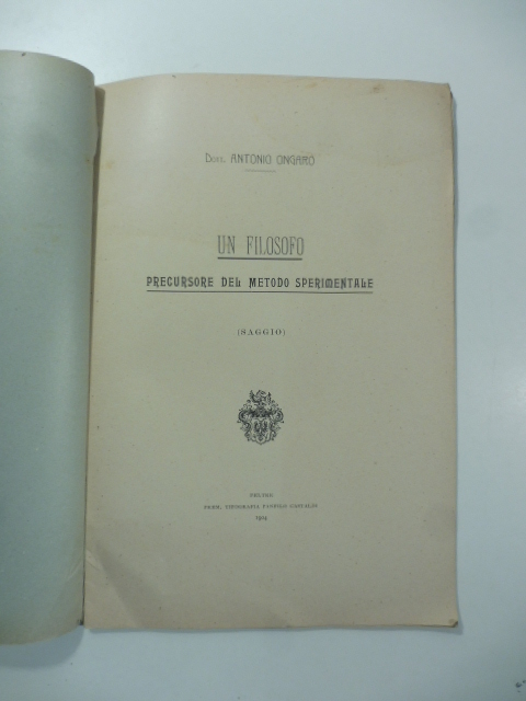 Un filosofo precursore del metodo sperimentale (saggio)